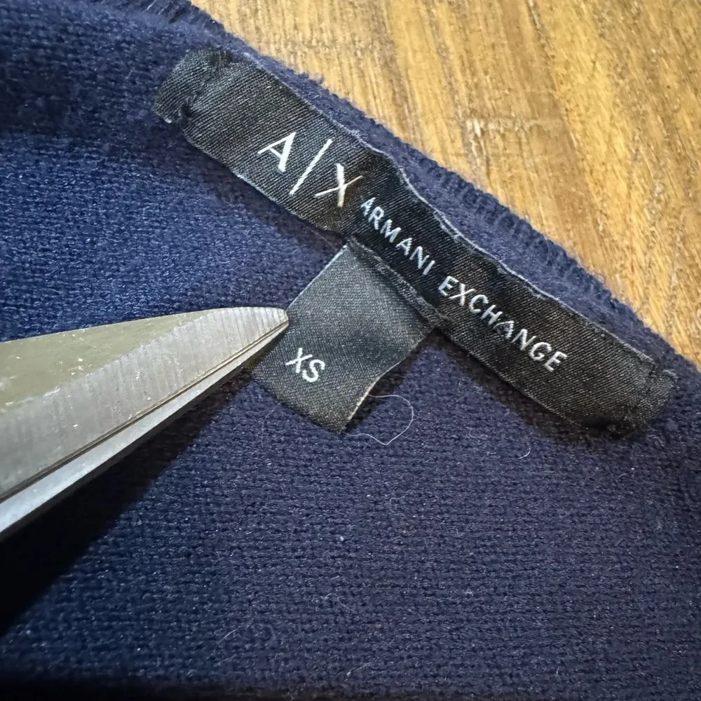 A/X Armani Exchange Women’s V-Neck Sweater in Navy with Pink and Blue Accents